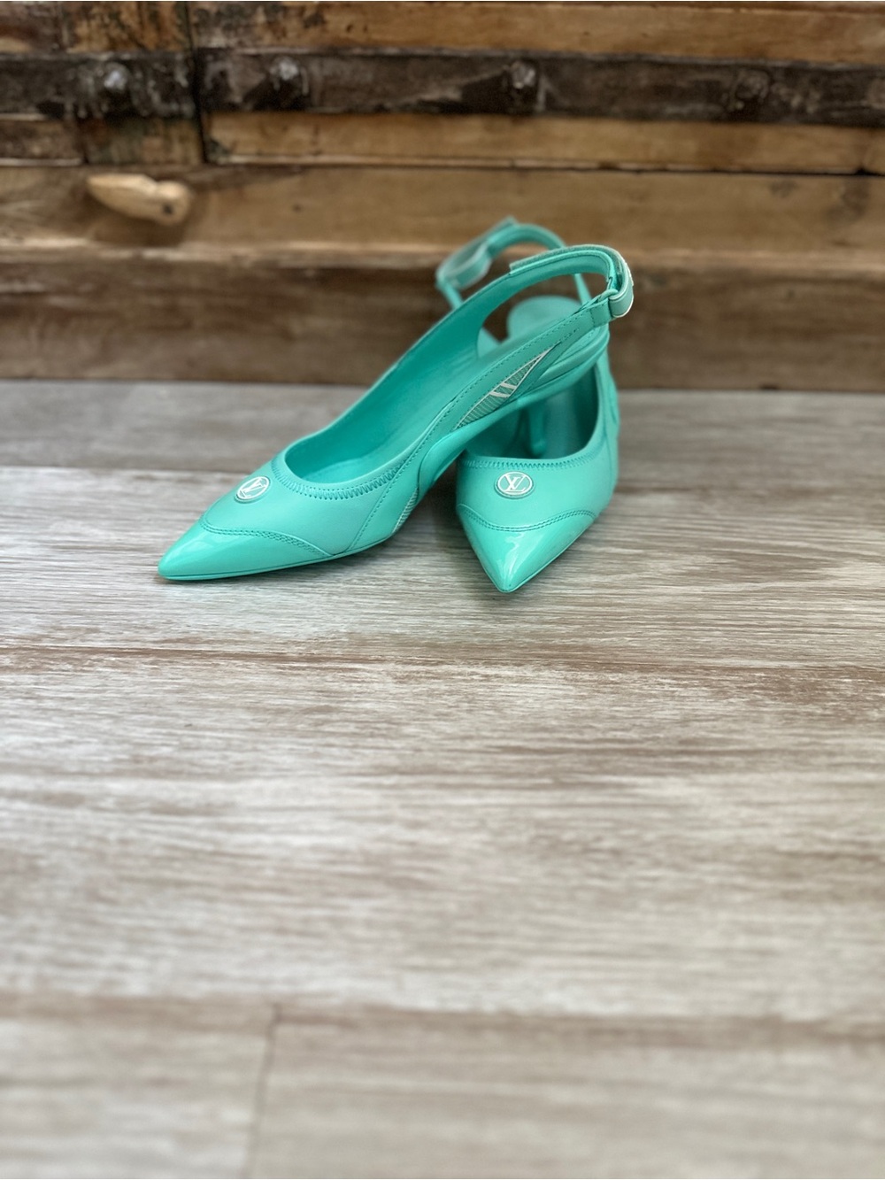 Louis Vuitton Teal Pointed-Toe Slingback Pumps